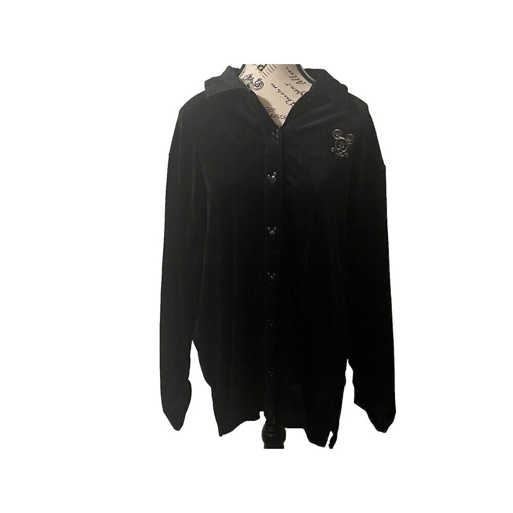 Disney World Black Velvet Mickey Mouse Button Down Shirt Vintage WOMENS Sz M